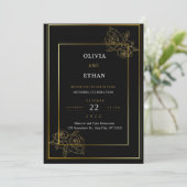 Faire-part de mariage Noir Et Or Premium (Debout devant)