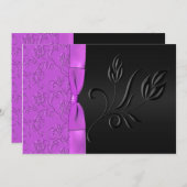 Faire-part de mariage noir et pourpre de ruban de (Devant / Derrière)