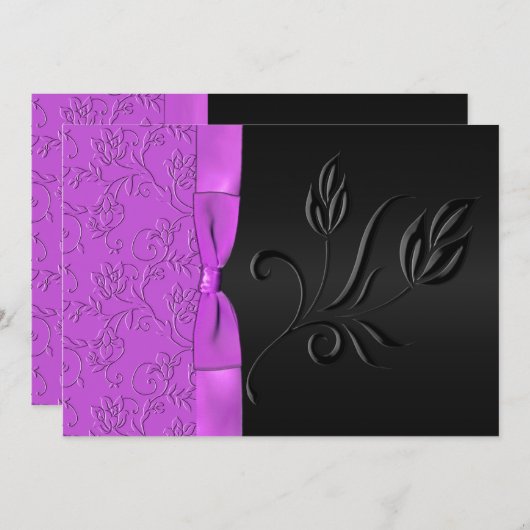 Faire-part de mariage noir et pourpre de ruban de (Devant / Derrière)