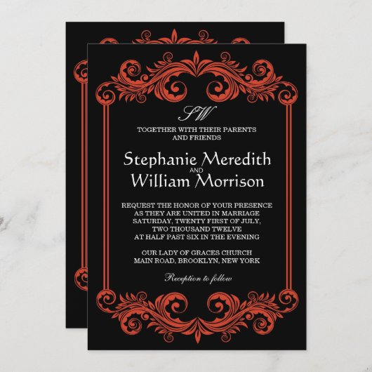 Faire-part de mariage noir et rouge (Devant / Derrière)