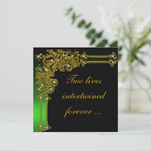 Faire-part de mariage noir et vert (Debout devant)