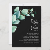 Faire-part de mariage noir Feuille d'Eucalyptus (Devant)