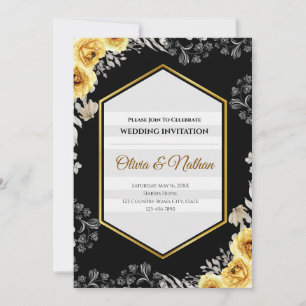 Faire-part de mariage noir gothique et jaune mouta