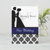 Faire-part de mariage noir, marine et couple blanc (Debout devant)