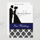Faire-part de mariage noir, marine et couple blanc (Devant / Derrière)