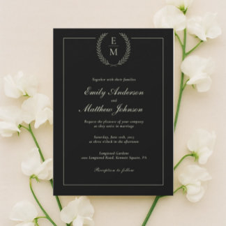 Faire-part de mariage noir minimaliste et sauge