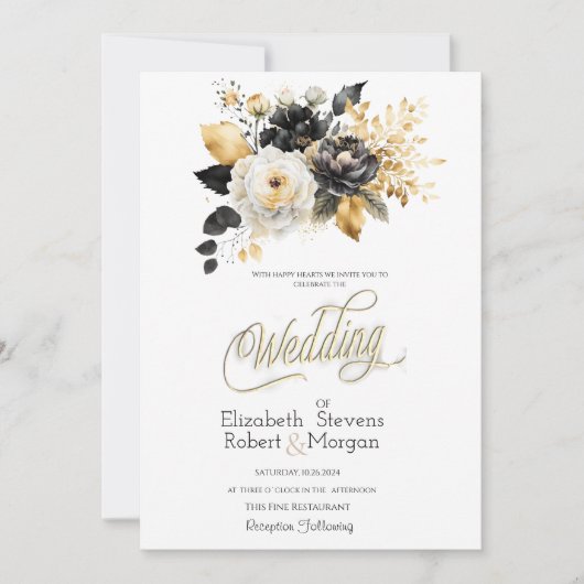 Faire-part de mariage Noir Or (Devant)