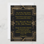 Faire-part de mariage noir&or, grand-Gatsby, scrip (Devant)