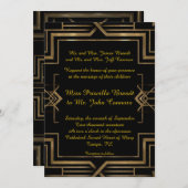 Faire-part de mariage noir&or, grand-Gatsby, scrip (Devant / Derrière)