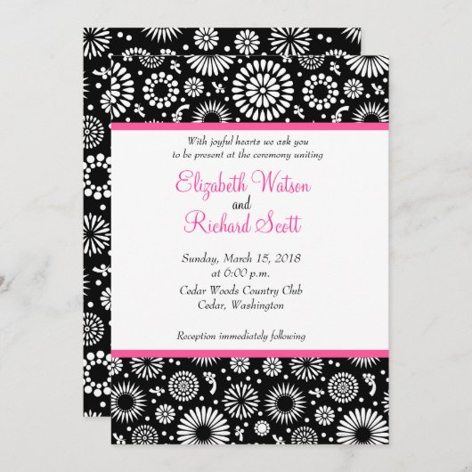 Faire-part de mariage noir rétro (Devant / Derrière)