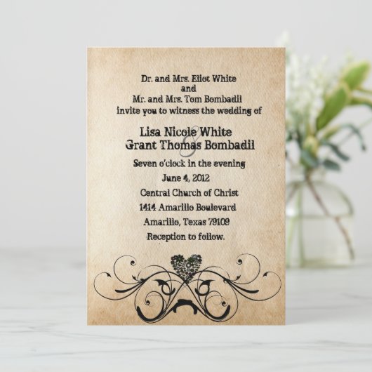 Faire-part de mariage noir rustique minable de (Debout devant)