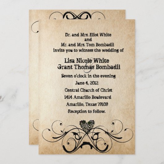 Faire-part de mariage noir rustique minable de (Devant / Derrière)