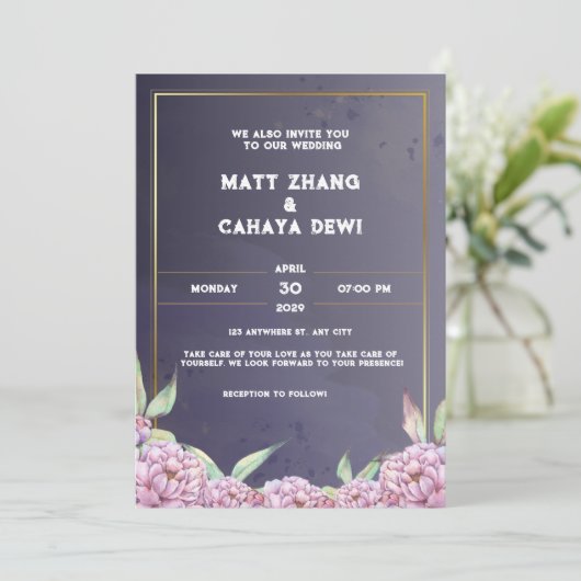 Faire-part de mariage noir simple (Debout devant)
