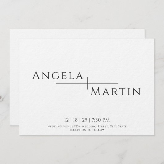 Faire-part de mariage Noir Simple (Devant / Derrière)