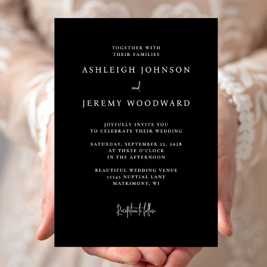 Faire-part de mariage noir simple et élégant