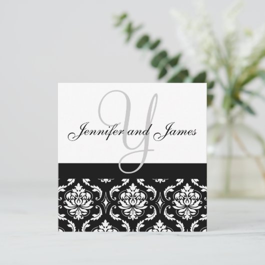 faire-part de mariage Noms Monogramme Noir Damas (Debout devant)