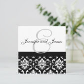 faire-part de mariage Noms Monogramme Noir Damas (Debout devant)