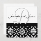 faire-part de mariage Noms Monogramme Noir Damas (Devant / Derrière)