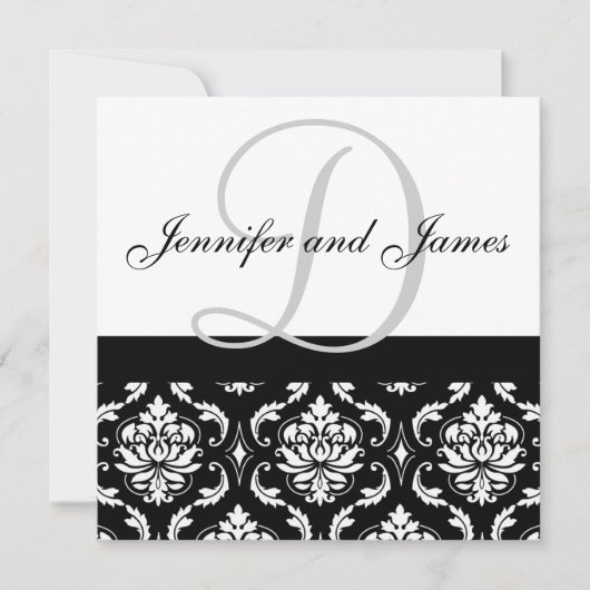 faire-part de mariage Noms Monogramme Noir Damas (Devant)
