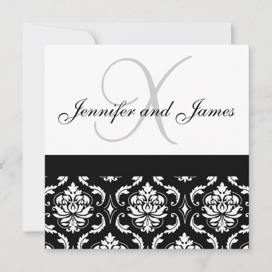 faire-part de mariage Noms Monogramme Noir Damas (Devant)