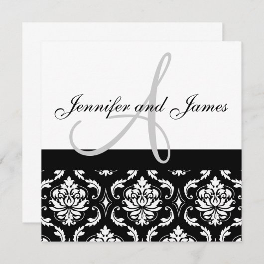 faire-part de mariage Noms Monogramme Noir Damas (Devant / Derrière)