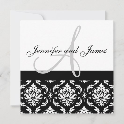 faire-part de mariage Noms Monogramme Noir Damas (Devant)