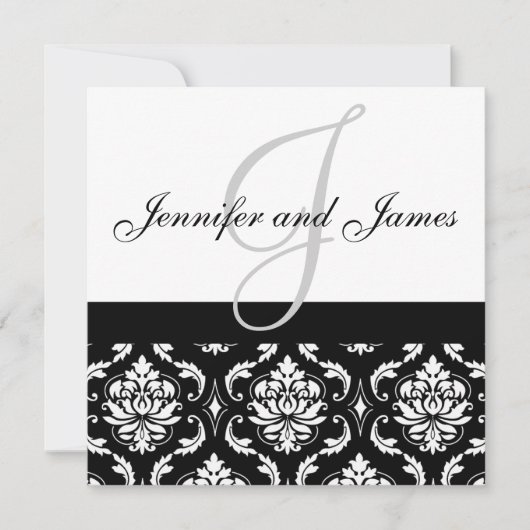 Faire-part de mariage Noms Monogramme Noir Damas (Devant)