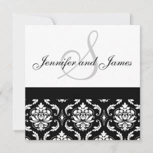 faire-part de mariage Noms Monogramme Noir Damas