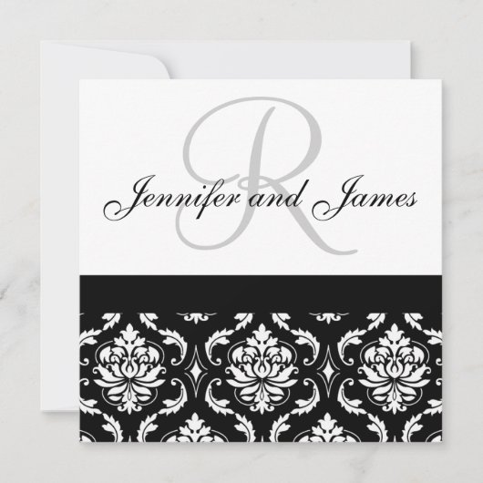 faire-part de mariage Noms Monogramme Noir Damas (Devant)