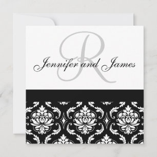 faire-part de mariage Noms Monogramme Noir Damas