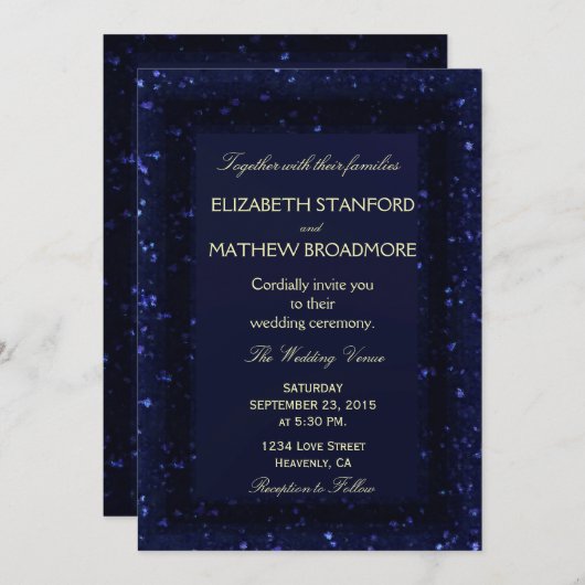 Faire-part de mariage | Nuit étoilée bleue (Devant / Derrière)