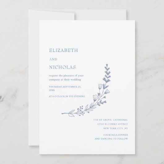 faire-part de mariage numérique bleu poussiéreux (Devant)