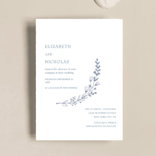 faire-part de mariage numérique bleu poussiéreux