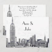 Faire-part de mariage NYC Skyline 01 Gravé 2 (Devant / Derrière)