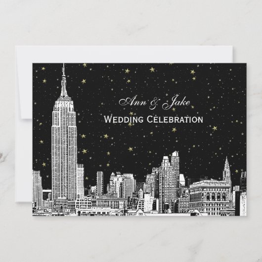 Faire-part de mariage NYC Skyline Etch Starry DIY (Devant)