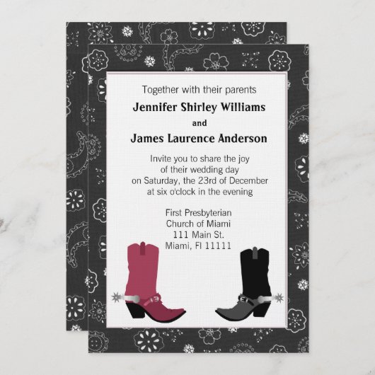 Faire-part de mariage occidental de bottes de (Devant / Derrière)
