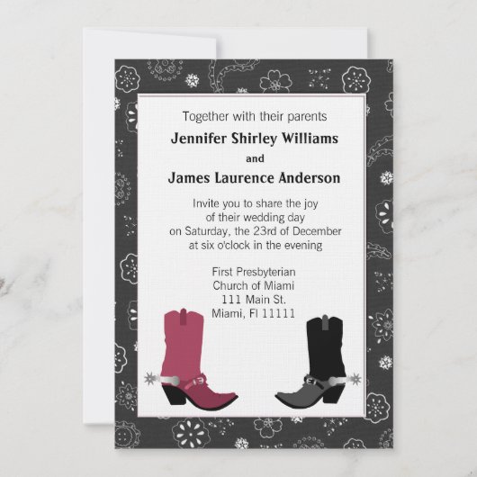 Faire-part de mariage occidental de bottes de (Devant)