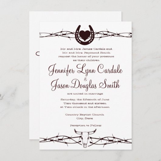 Faire-part de mariage occidental en fer à cheval (Devant / Derrière)