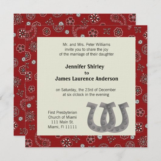 Faire-part de mariage occidental rouge (Devant / Derrière)