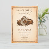 Faire-part de mariage occidental rustique vintage (Debout devant)