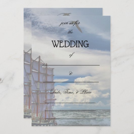 Faire-part de mariage océan à compléter (Devant / Derrière)