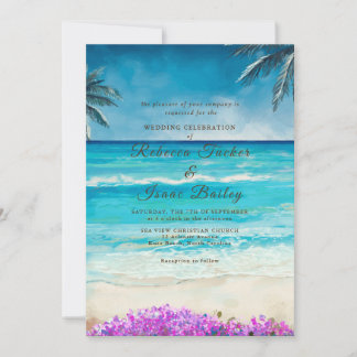 Faire-part de mariage Océan Bleu Plage Aquarelle