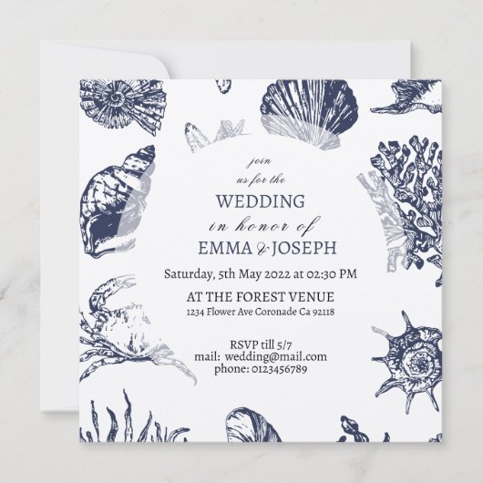 Faire-part de mariage océanique marine noire (Devant)
