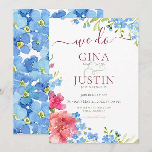 Faire-part de mariage Œillets & Myosotis (Devant / Derrière)