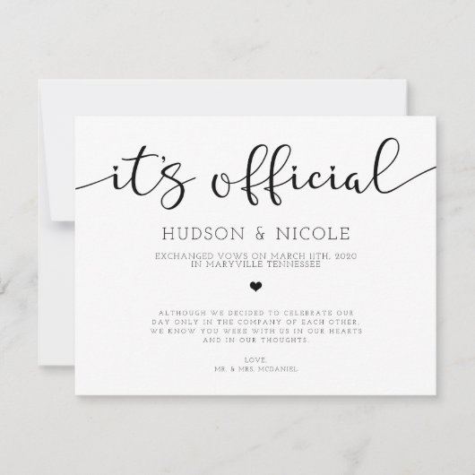 Faire-Part de Mariage Officiel après un Mariage Se (Devant)