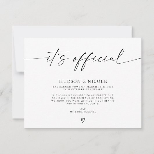 Faire-part de mariage officiel après une fugue amo (Devant)