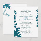 Faire-part de mariage oiseau bleu de mer sur fond (Devant / Derrière)