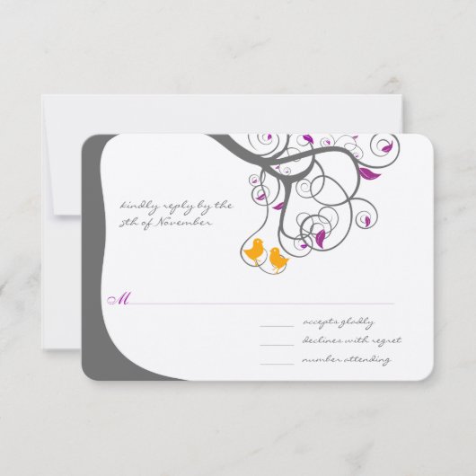 Faire-Part de Mariage Oiseau de l'Amour d'Arbre à  (Devant)