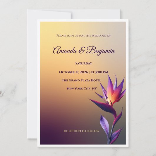 Faire-Part de Mariage Oiseau de Paradis au Coucher (Devant)