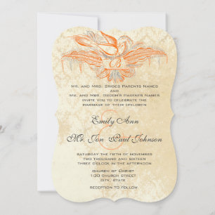 Faire-part de mariage oiseau vintage corail & gris